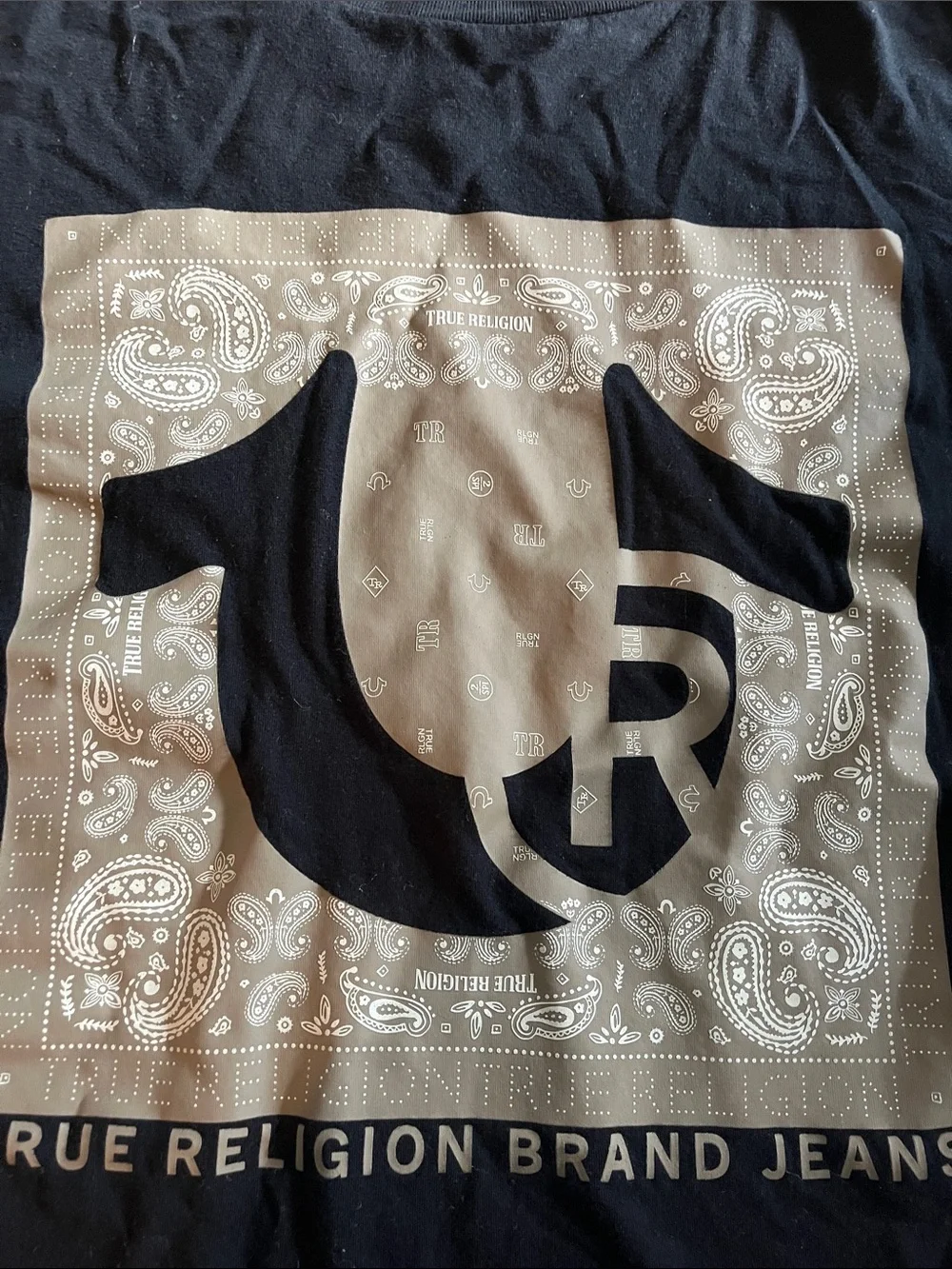 True Religion Black Tee with Tan Bandana Logo